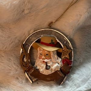House of Lloyd "Lucky Claus" Santa Christmas Tree Ornament Horseshoe Pipe Lasso.
